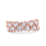 Half Eternity Ring Marquise Wedding Engagement Band Round Pave Simulated Cubic Zirconia 925 Sterling Silver