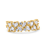 Half Eternity Ring Marquise Wedding Engagement Band Round Pave Simulated Cubic Zirconia 925 Sterling Silver