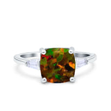 Cushion Cut Art Deco Wedding Bridal Ring Baguette Simulated Cubic Zirconia 925 Sterling Silver