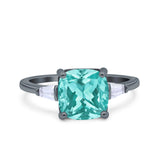 Cushion Cut Art Deco Wedding Bridal Ring Baguette Simulated Cubic Zirconia 925 Sterling Silver