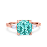 Cushion Cut Art Deco Wedding Bridal Ring Baguette Simulated Cubic Zirconia 925 Sterling Silver