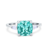 Cushion Cut Art Deco Wedding Bridal Ring Baguette Simulated Cubic Zirconia 925 Sterling Silver