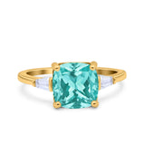 Cushion Cut Art Deco Wedding Bridal Ring Baguette Simulated Cubic Zirconia 925 Sterling Silver