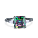 Cushion Cut Art Deco Wedding Bridal Ring Baguette Simulated Cubic Zirconia 925 Sterling Silver