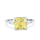 Cushion Cut Art Deco Wedding Bridal Ring Baguette Simulated Cubic Zirconia 925 Sterling Silver