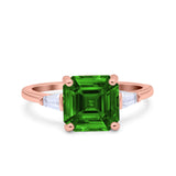 Asscher Cut Art Deco Wedding Engagement Ring Bridal Baguette Simulated Cubic Zirconia 925 Sterling Silver