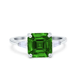 Asscher Cut Art Deco Wedding Engagement Ring Bridal Baguette Simulated Cubic Zirconia 925 Sterling Silver