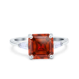 Asscher Cut Art Deco Wedding Engagement Ring Bridal Baguette Simulated Cubic Zirconia 925 Sterling Silver