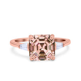 Asscher Cut Art Deco Wedding Engagement Ring Bridal Baguette Simulated Cubic Zirconia 925 Sterling Silver