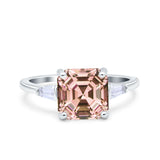 Asscher Cut Art Deco Wedding Engagement Ring Bridal Baguette Simulated Cubic Zirconia 925 Sterling Silver