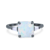 Asscher Cut Art Deco Wedding Engagement Ring Bridal Baguette Simulated Cubic Zirconia 925 Sterling Silver