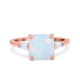 Asscher Cut Art Deco Wedding Engagement Ring Bridal Baguette Simulated Cubic Zirconia 925 Sterling Silver