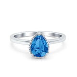 Vintage Style Art Deco Solitaire Accent Pear Wedding Engagement Ring Simulated Cubic Zirconia 925 Sterling Silver