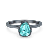 Vintage Style Art Deco Solitaire Accent Pear Wedding Engagement Ring Simulated Cubic Zirconia 925 Sterling Silver