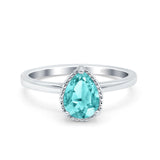 Vintage Style Art Deco Solitaire Accent Pear Wedding Engagement Ring Simulated Cubic Zirconia 925 Sterling Silver
