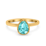 Vintage Style Art Deco Solitaire Accent Pear Wedding Engagement Ring Simulated Cubic Zirconia 925 Sterling Silver