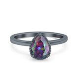 Vintage Style Art Deco Solitaire Accent Pear Wedding Engagement Ring Simulated Cubic Zirconia 925 Sterling Silver