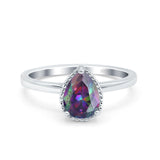 Vintage Style Art Deco Solitaire Accent Pear Wedding Engagement Ring Simulated Cubic Zirconia 925 Sterling Silver