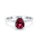 Vintage Style Art Deco Solitaire Accent Pear Wedding Engagement Ring Simulated Cubic Zirconia 925 Sterling Silver