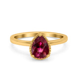 Vintage Style Art Deco Solitaire Accent Pear Wedding Engagement Ring Simulated Cubic Zirconia 925 Sterling Silver