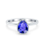 Vintage Style Art Deco Solitaire Accent Pear Wedding Engagement Ring Simulated Cubic Zirconia 925 Sterling Silver