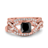 Three Piece Infinity Shank Cushion Cut Art Deco Halo Engagement Ring Round Simulated Cubic Zirconia 925 Sterling Silver