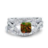 Three Piece Infinity Shank Cushion Cut Art Deco Halo Engagement Ring Round Simulated Cubic Zirconia 925 Sterling Silver