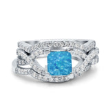 Three Piece Infinity Shank Cushion Cut Art Deco Halo Engagement Ring Round Simulated Cubic Zirconia 925 Sterling Silver