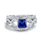 Three Piece Infinity Shank Cushion Cut Art Deco Halo Engagement Ring Round Simulated Cubic Zirconia 925 Sterling Silver