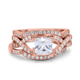 Three Piece Infinity Shank Cushion Cut Art Deco Halo Engagement Ring Round Simulated Cubic Zirconia 925 Sterling Silver