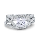 Three Piece Infinity Shank Cushion Cut Art Deco Halo Engagement Ring Round Simulated Cubic Zirconia 925 Sterling Silver