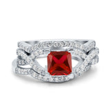 Three Piece Infinity Shank Cushion Cut Art Deco Halo Engagement Ring Round Simulated Cubic Zirconia 925 Sterling Silver
