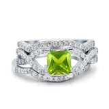 Three Piece Infinity Shank Cushion Cut Art Deco Halo Engagement Ring Round Simulated Cubic Zirconia 925 Sterling Silver