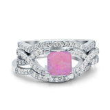 Three Piece Infinity Shank Cushion Cut Art Deco Halo Engagement Ring Round Simulated Cubic Zirconia 925 Sterling Silver
