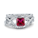 Three Piece Infinity Shank Cushion Cut Art Deco Halo Engagement Ring Round Simulated Cubic Zirconia 925 Sterling Silver