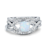 Three Piece Infinity Shank Cushion Cut Art Deco Halo Engagement Ring Round Simulated Cubic Zirconia 925 Sterling Silver