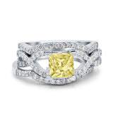 Three Piece Infinity Shank Cushion Cut Art Deco Halo Engagement Ring Round Simulated Cubic Zirconia 925 Sterling Silver