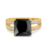 Princess Cut Art Deco Engagement Ring Simulated Cubic Zirconia 925 Sterling Silver