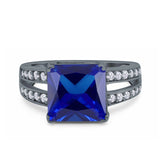 Princess Cut Art Deco Engagement Ring Simulated Cubic Zirconia 925 Sterling Silver