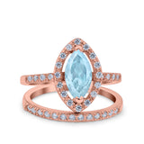 Two Piece Halo Marquise Art Deco Wedding Engagement Bridal Ring Round Simulated Cubic Zirconia 925 Sterling Silver