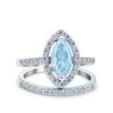 Two Piece Halo Marquise Art Deco Wedding Engagement Bridal Ring Round Simulated Cubic Zirconia 925 Sterling Silver