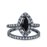 Two Piece Halo Marquise Art Deco Wedding Engagement Bridal Ring Round Simulated Cubic Zirconia 925 Sterling Silver