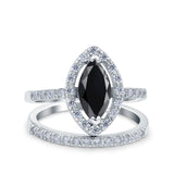 Two Piece Halo Marquise Art Deco Wedding Engagement Bridal Ring Round Simulated Cubic Zirconia 925 Sterling Silver