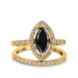 Two Piece Halo Marquise Art Deco Wedding Engagement Bridal Ring Round Simulated Cubic Zirconia 925 Sterling Silver