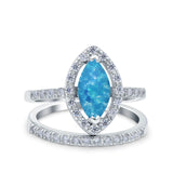 Two Piece Halo Marquise Art Deco Wedding Engagement Bridal Ring Round Simulated Cubic Zirconia 925 Sterling Silver