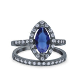Two Piece Halo Marquise Art Deco Wedding Engagement Bridal Ring Round Simulated Cubic Zirconia 925 Sterling Silver