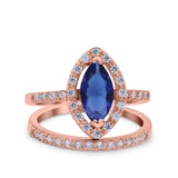 Two Piece Halo Marquise Art Deco Wedding Engagement Bridal Ring Round Simulated Cubic Zirconia 925 Sterling Silver