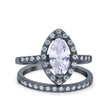 Two Piece Halo Marquise Art Deco Wedding Engagement Bridal Ring Round Simulated Cubic Zirconia 925 Sterling Silver
