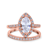 Two Piece Halo Marquise Art Deco Wedding Engagement Bridal Ring Round Simulated Cubic Zirconia 925 Sterling Silver