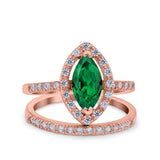 Two Piece Halo Marquise Art Deco Wedding Engagement Bridal Ring Round Simulated Cubic Zirconia 925 Sterling Silver